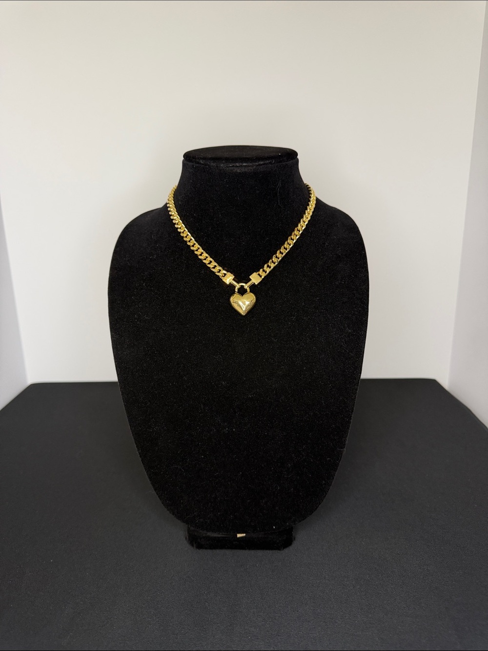 Gold Heart Cuban Chain Necklace 
(Small disconnection on heart - last photo)